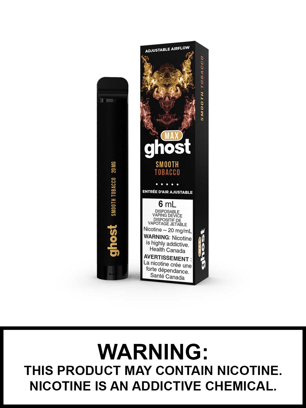 Smooth Tobacco by Ghost Max Disposable Vape, Vape360 Canada