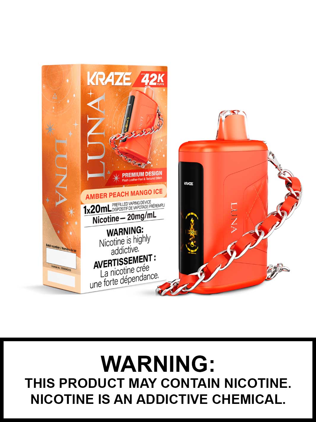 Amber Peach Mango Ice Kraze Luna Disposable Vape, Kraze Vape, Kraze 42K, Vape360 Canada