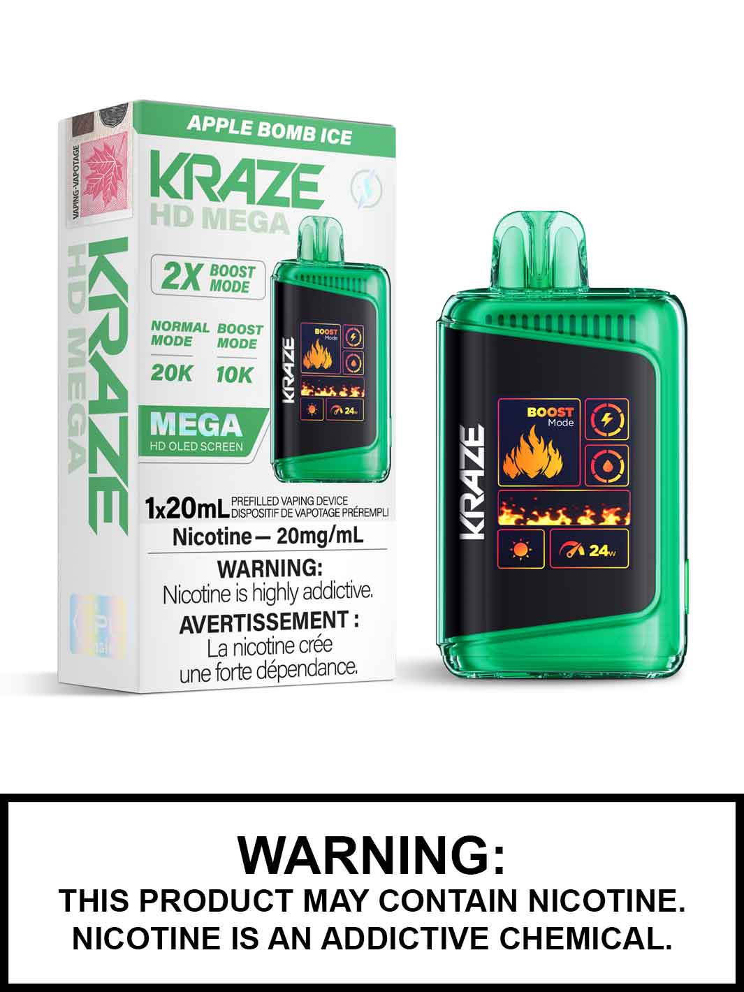 Apple Bomb Ice Kraze HD Mega Disposable Vape, Kraze Vape, Vape360 Canada