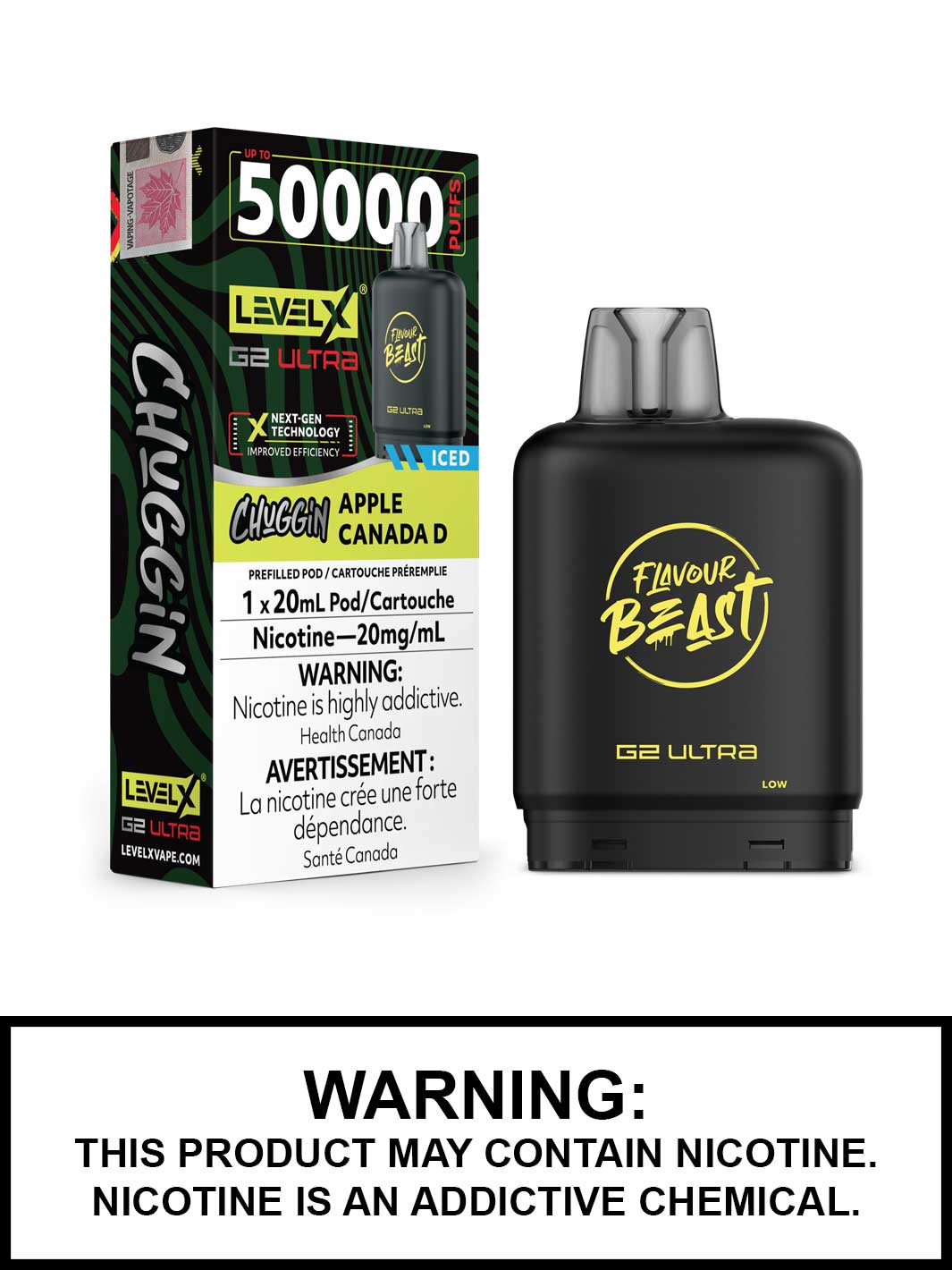 Apple Canada D Iced Level X G2 Ultra Pods, Level X Vape, Flavour Beast Chuggin Flavours, Vape360 Canada