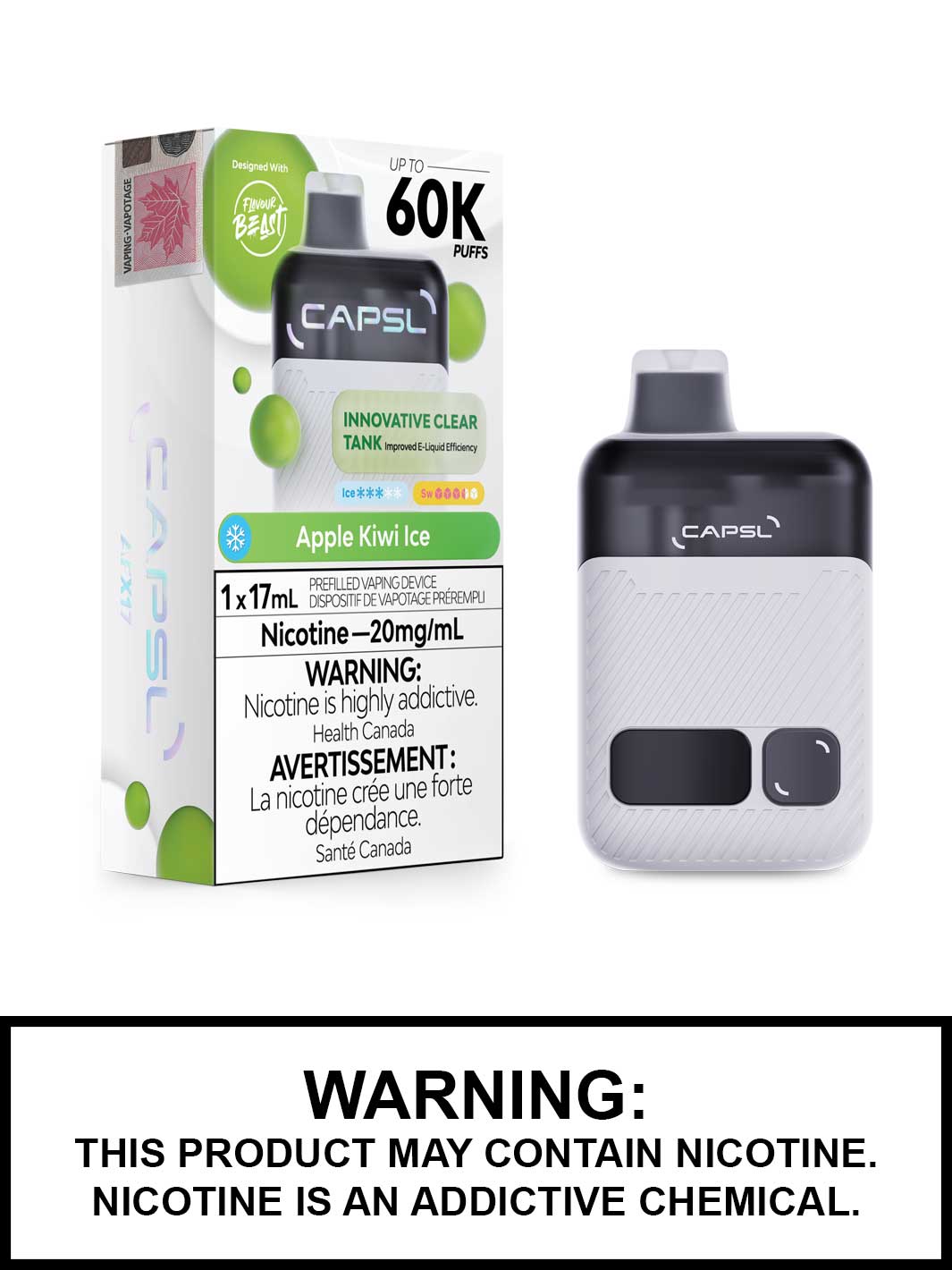 Apple Kiwi Ice CAPSL 60K Disposable Vape, CAPSL Vape Canada
