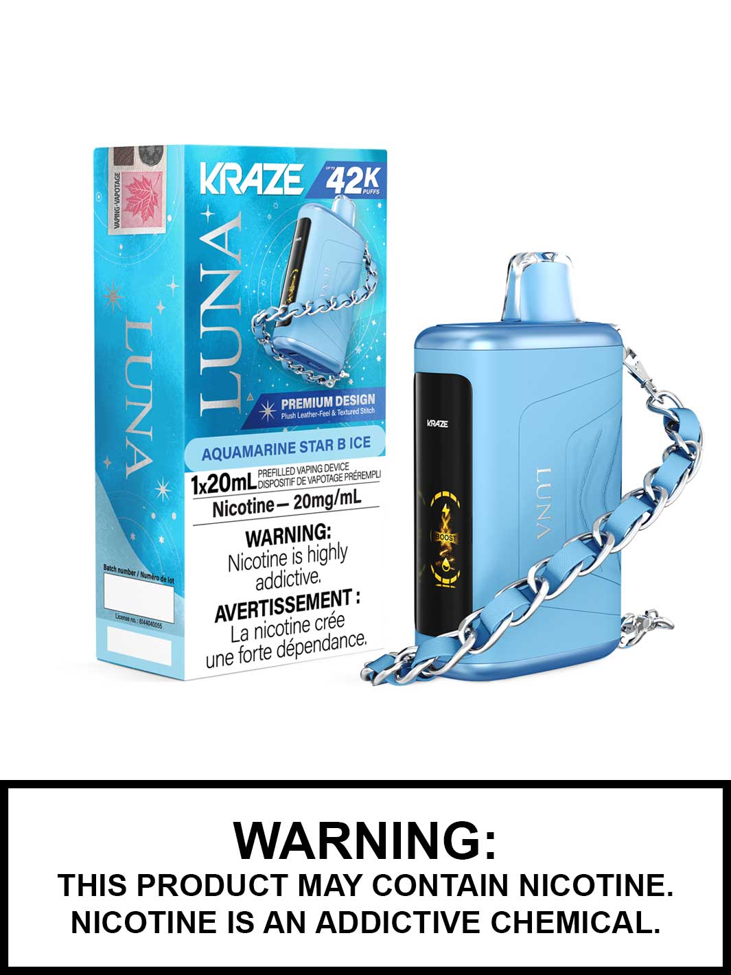 Aquamarine Star B Ice Kraze Luna Disposable Vape, Kraze Vape, Vape360 Canada