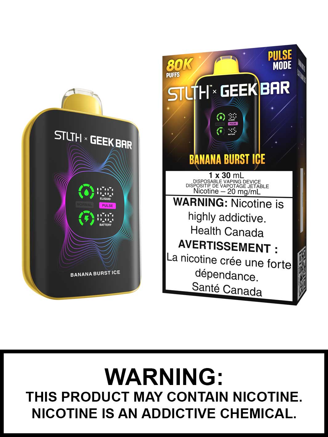 Banana Burst Ice STLTH x Geek Bar Disposable Vape, Geek Bar Pulse Canada, Vape360