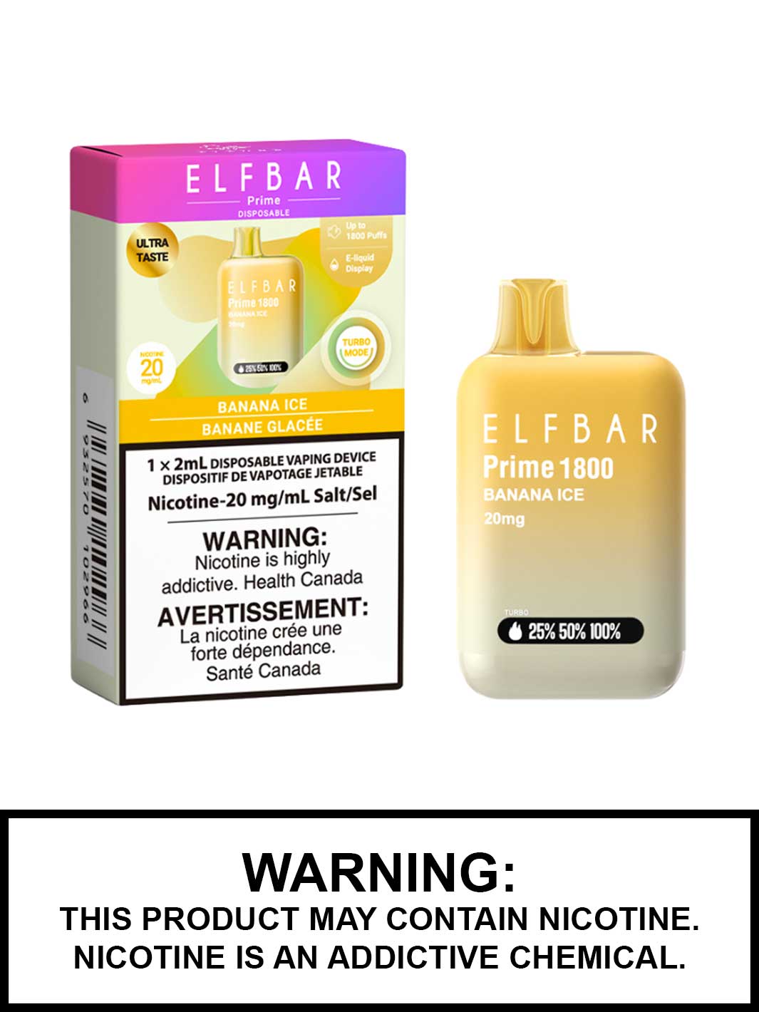 Banana Ice Elfbar Prime 1800 Disposable Vape, Elf Bar Prime Canada