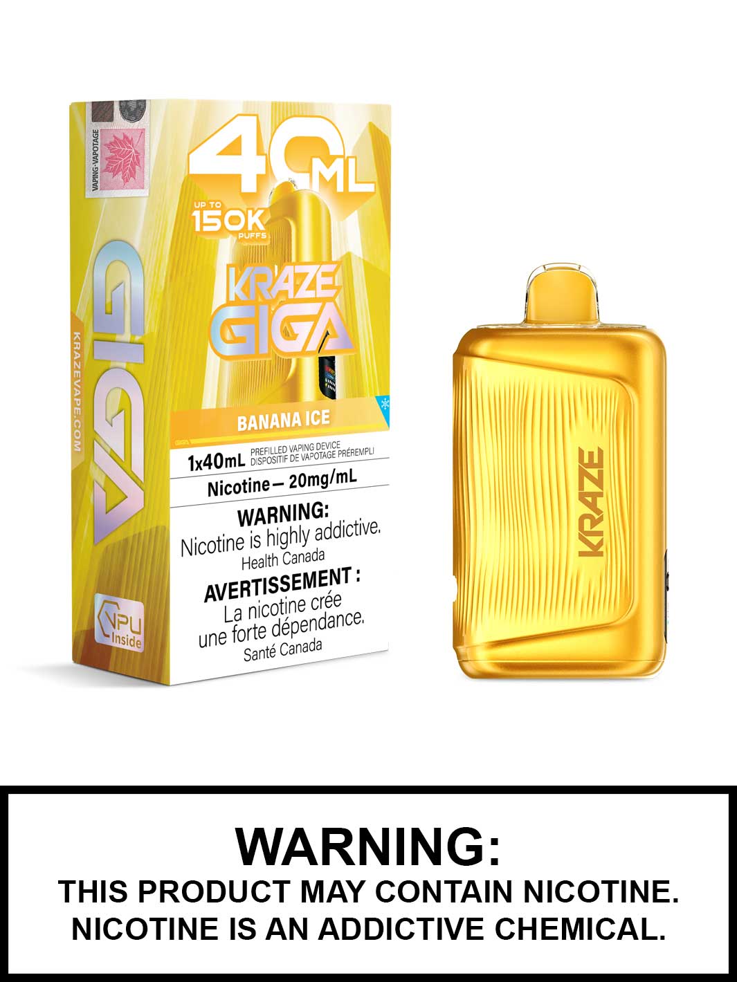 Banana Ice Kraze Giga 150K Disposable Vape, Kraze Vape