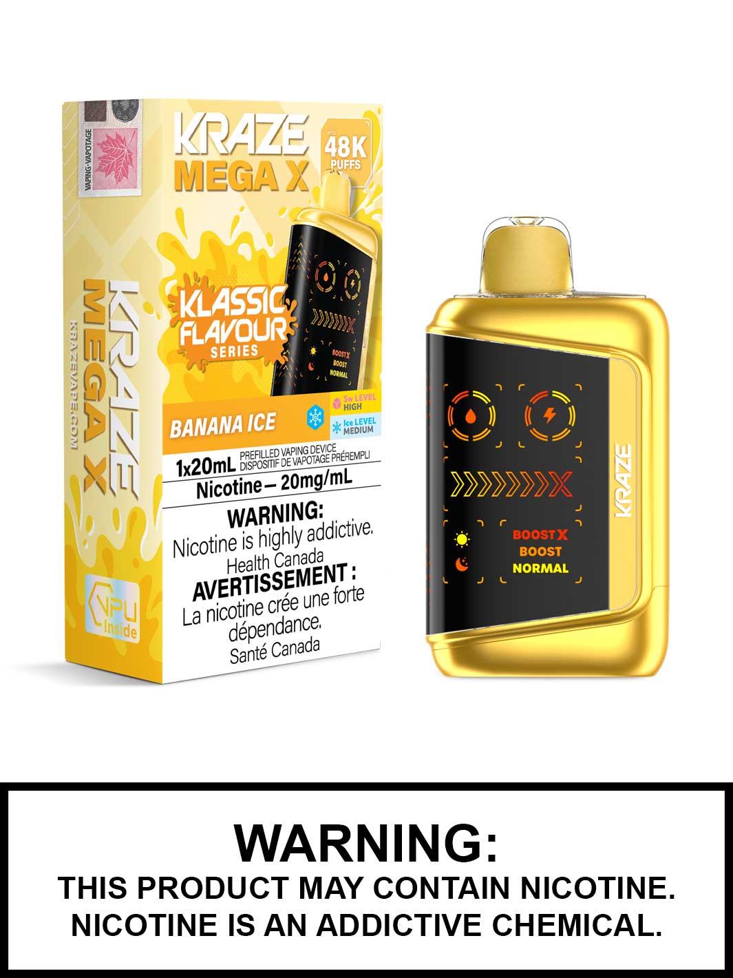 Banana Ice Kraze Mega X 48K Disposable Vapes, Kraze 48K