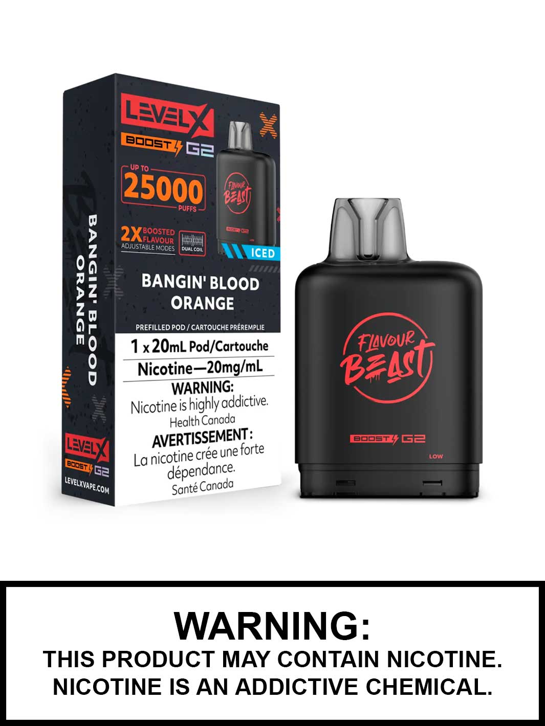 Bangin Blood Orange Iced Flavour Beast Level X Boost G2 Pods, Level X Vape, Vape360 Canada