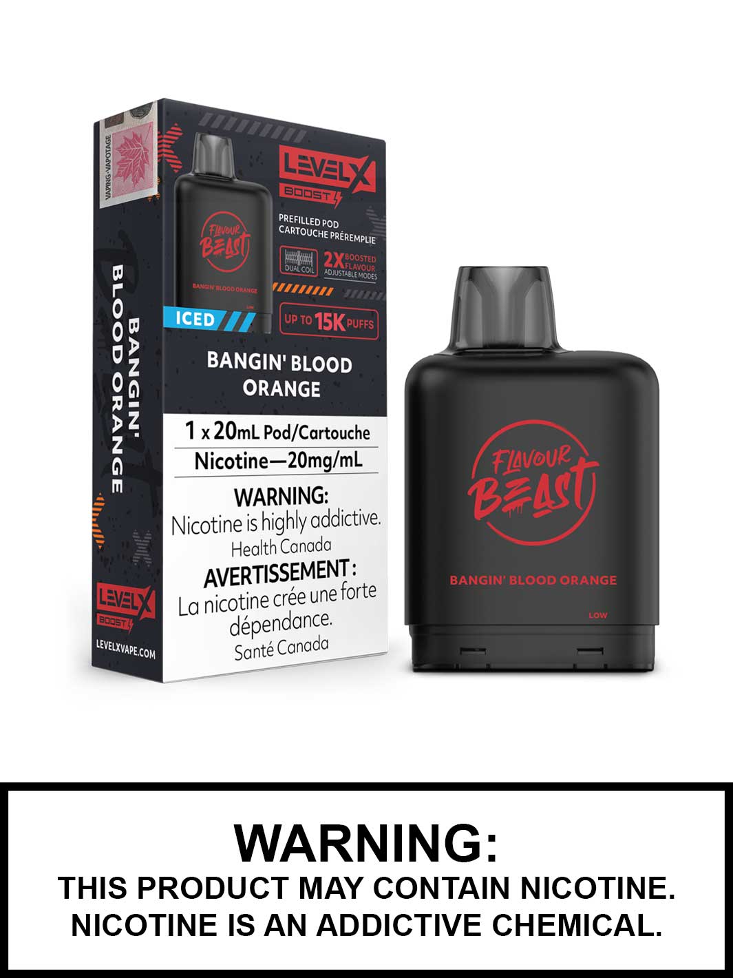 Bangin Blood Orange Iced Flavour Beast Level X Boost Pods, Level X Vape, Vape360 Canada