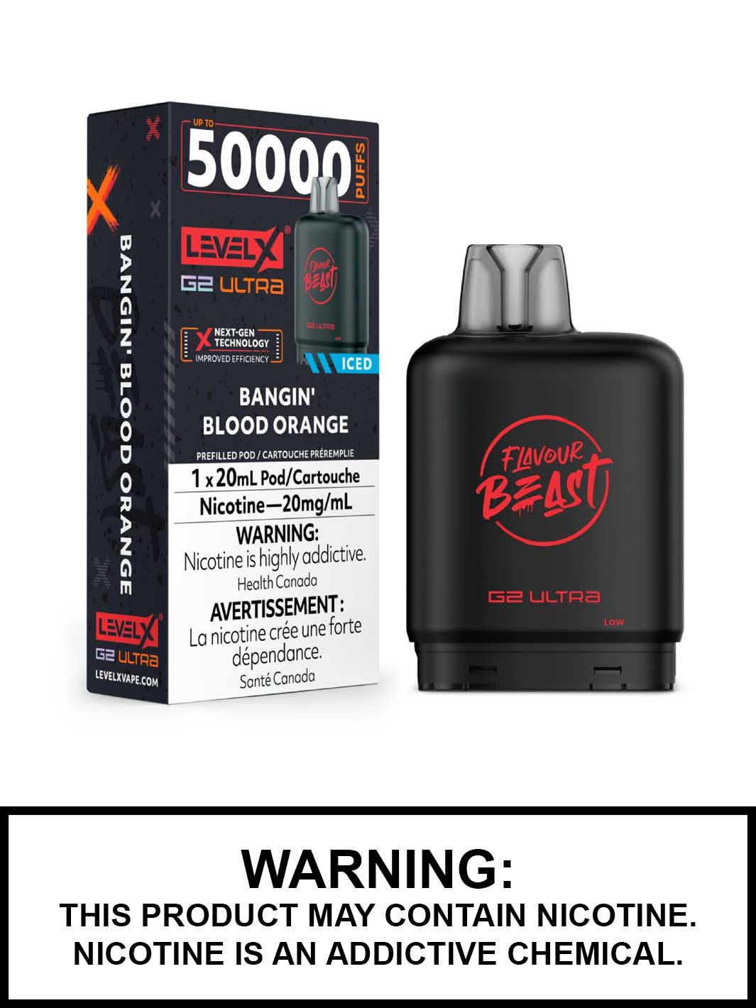 Bangin Blood Orange Iced Level X G2 Ultra Pods, Level X Vape, Flavour Beast Flavours, Vape360 Canada