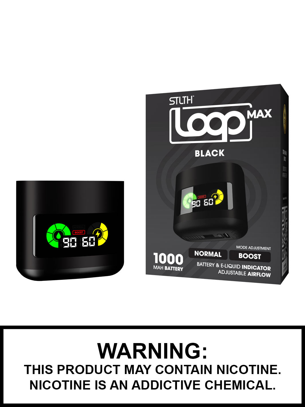 Black STLTH Loop Max Battery, 1000mAh STLTH Vape.