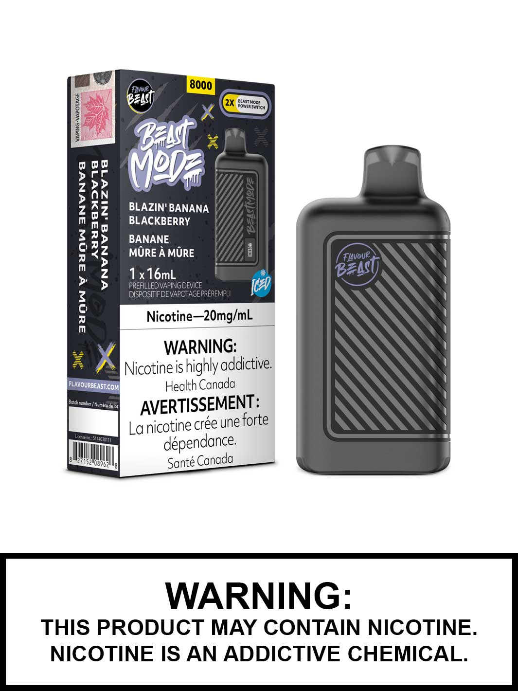 Blazin Banana Blackberry Iced Flavour Beast Beast Mode Disposable Vape, Vape360 Canada