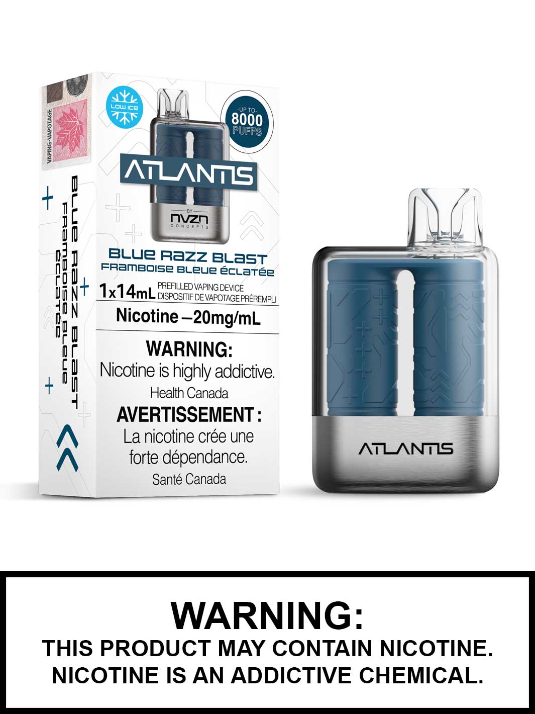 Blue Razz Blast Atlantis NVZN Disposable Vape, 8000 Puffs, Vape360 Canada