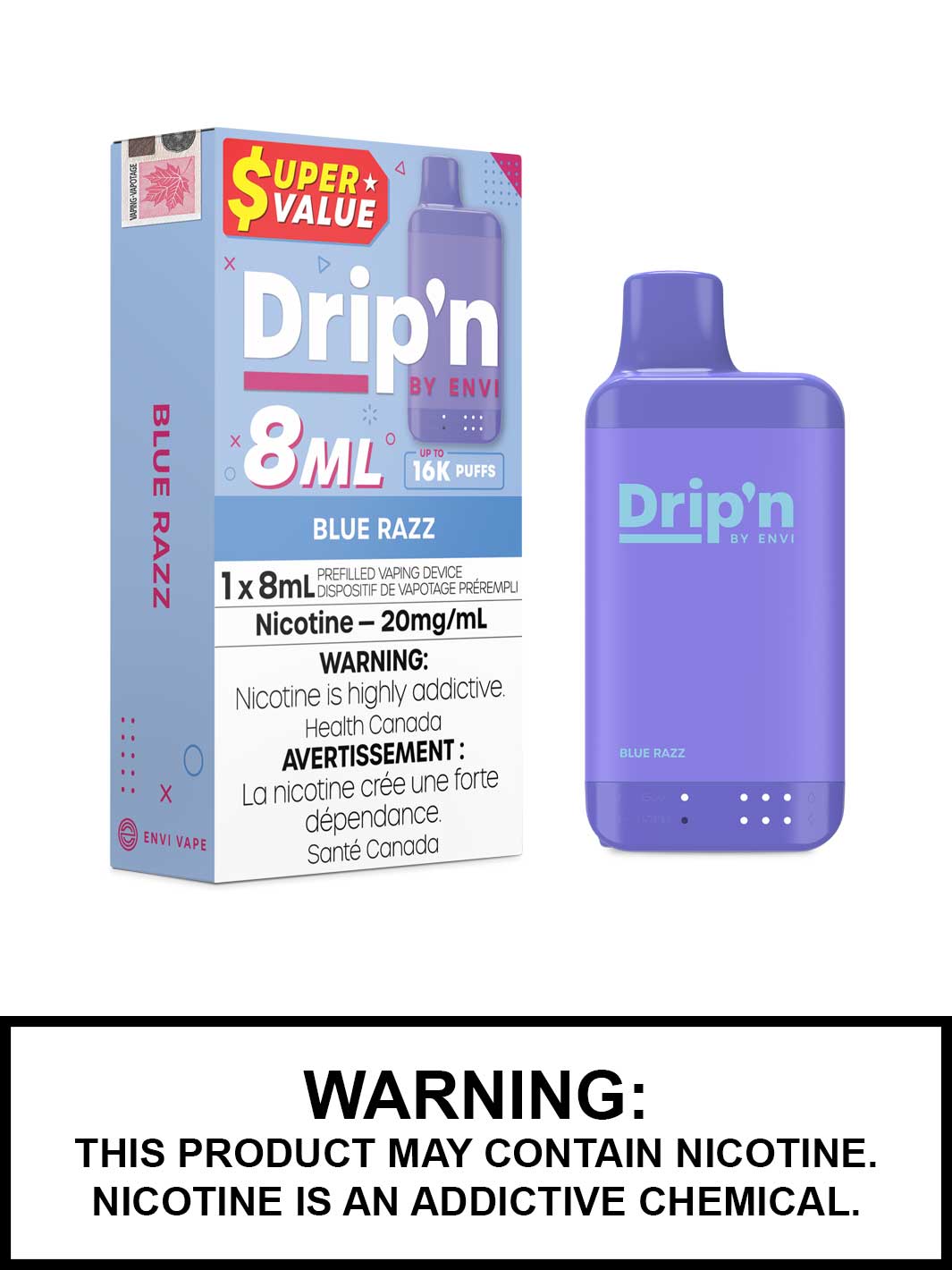 Blue Razz Drip'n 8mL Disposable Vape, Drip'n by Envi, Dripn Vape, Vape360 Canada