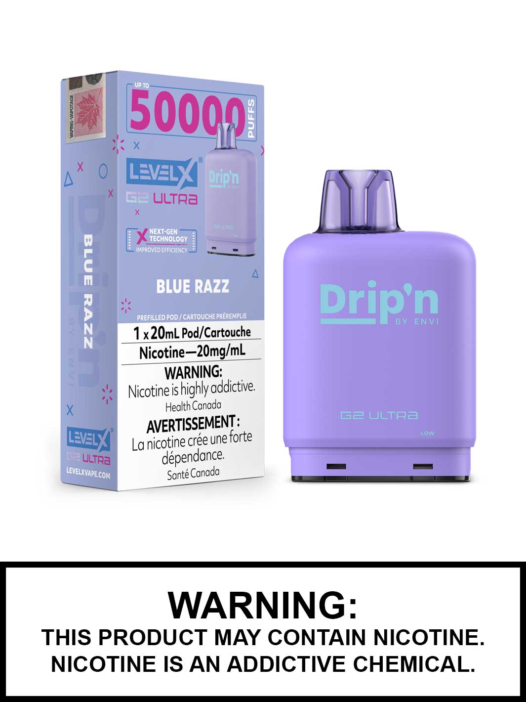 Blue Razz Drip'n Level X Ultra Pods, 50K Puffs