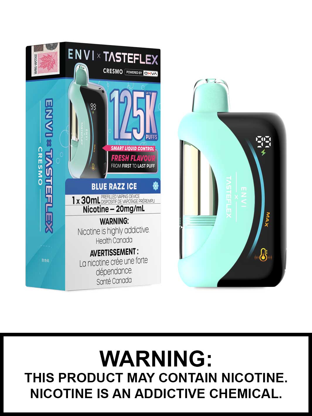 Blue Razz Ice Cresmo ENVI x Tasteflex 125K Disposable Vape, ENVI Vape