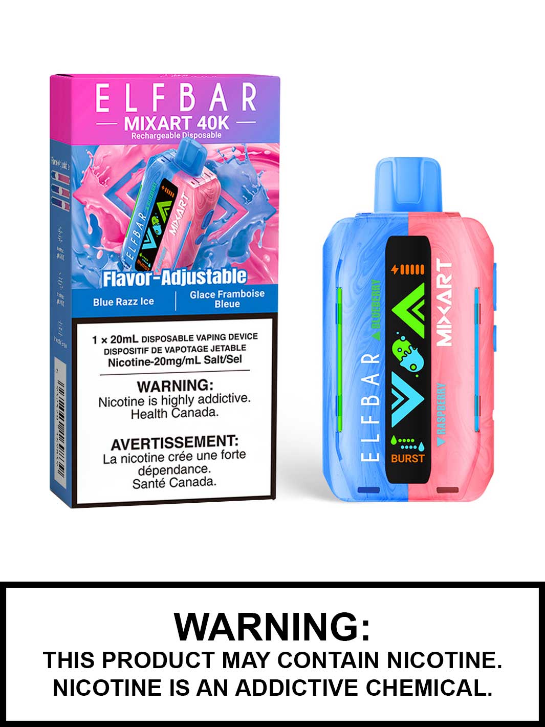 Blue Razz Ice Elf Bar Mixart 40K Disposable Vape, Elf Bar Vape, Vape360 Canada