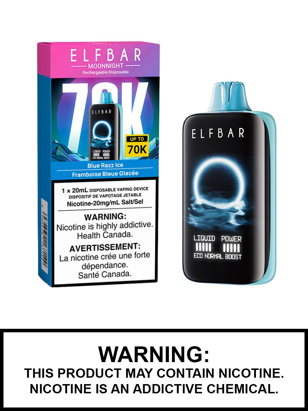 Blue Razz Ice Elf Bar MoonNight 70K Disposable Vape, Elf Bar Vape, Vape360 Canada