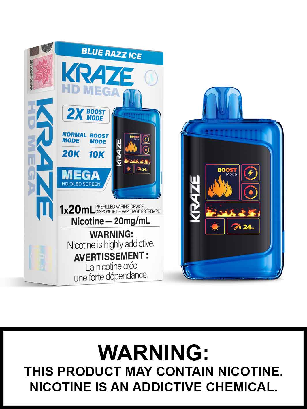 Blue Razz Ice Kraze HD Mega Disposable Vape, Kraze Vape, Vape360 Canada