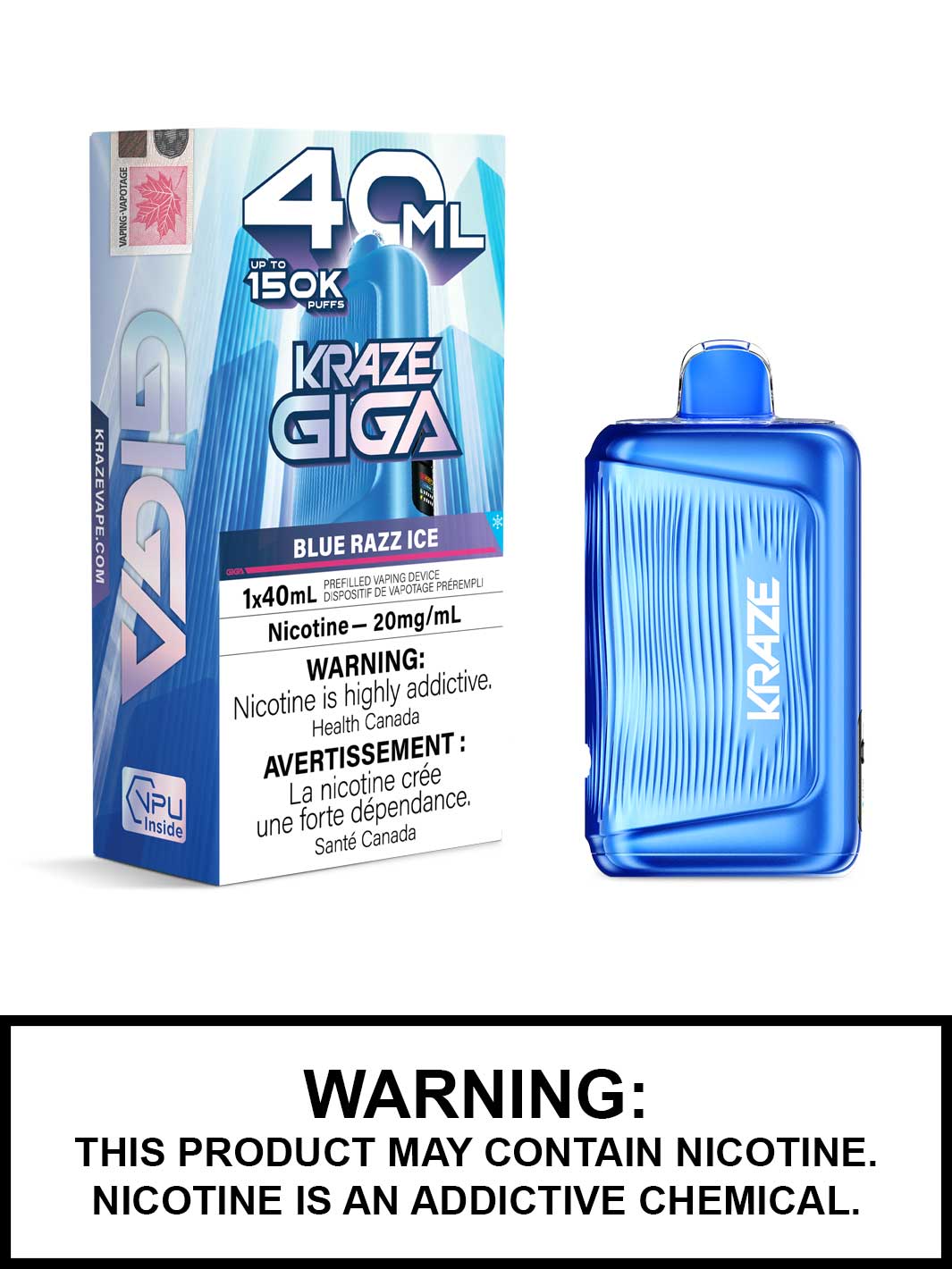 Blue Razz Ice Kraze Giga 150K Disposable Vape, Kraze Vape