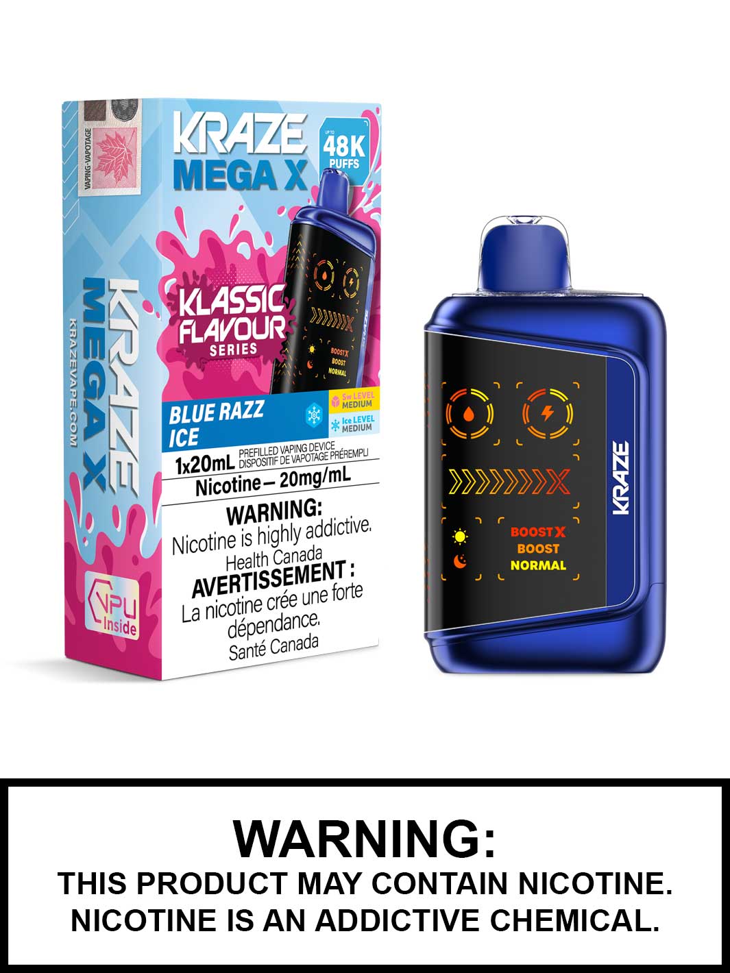 Blue Razz Ice Kraze Mega X 48K Disposable Vapes, Kraze 48K