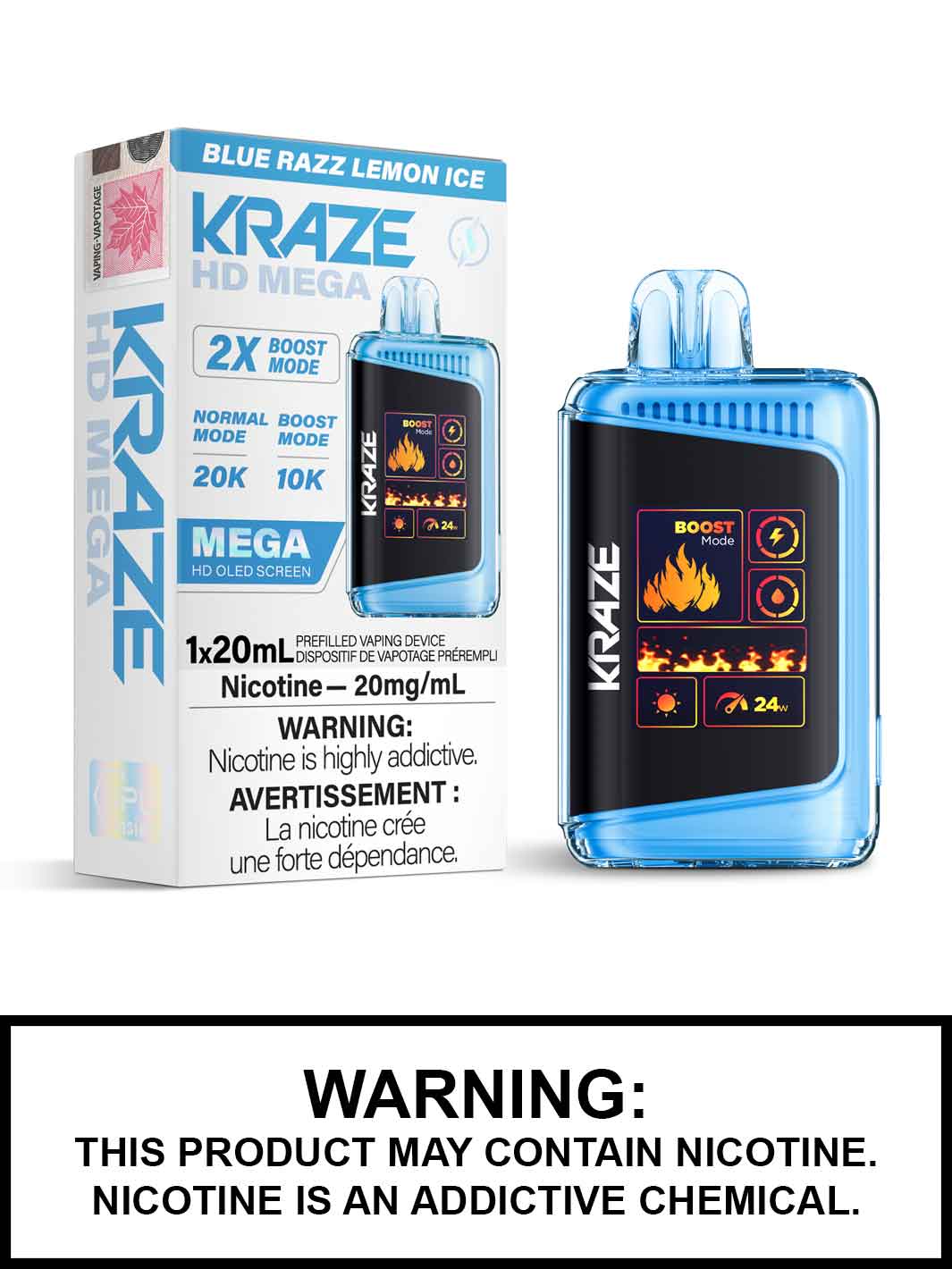 Blue Razz Lemon Ice Kraze HD Mega Disposable Vape, Kraze Vape, Vape360 Canada
