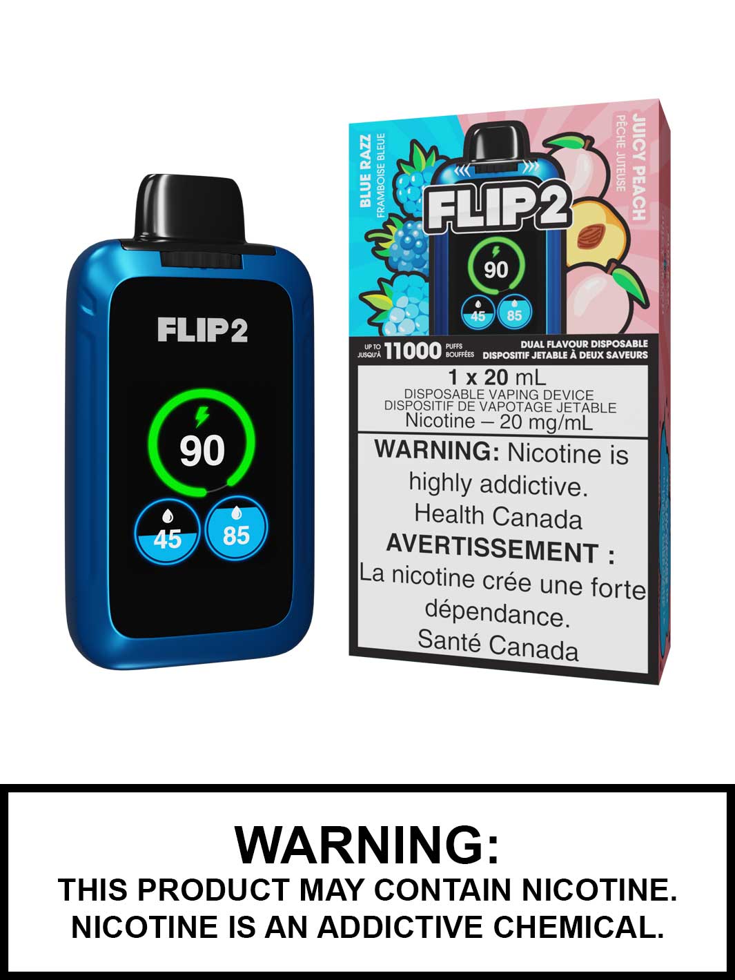 Blue Razz and Juicy Peach Flip 2 Disposable Vape by Flip Bar, Vape360 Canada