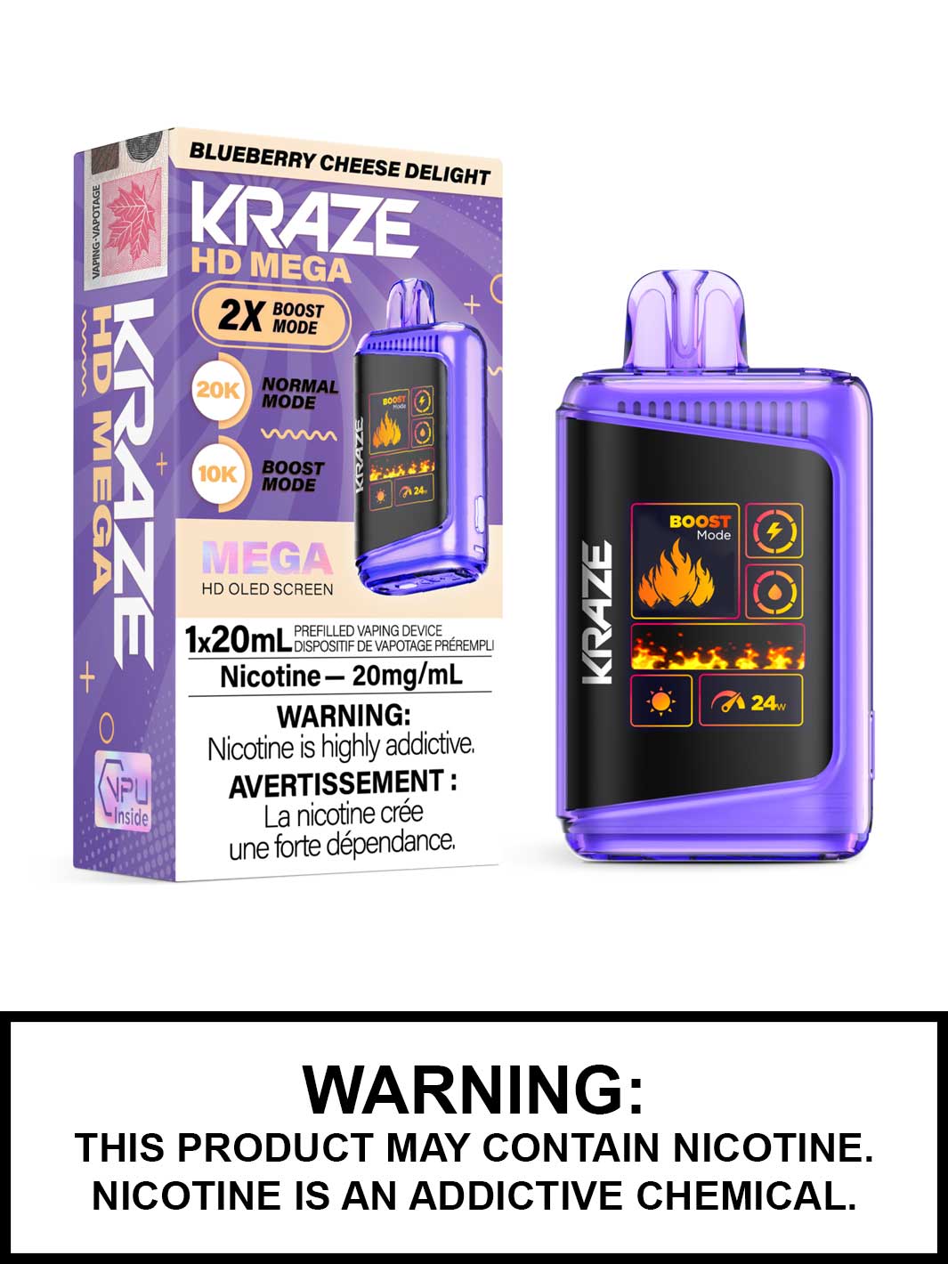 Blueberry Cheese Delight Kraze HD Mega Disposable Vape, Kraze Vape, Vape360 Canada