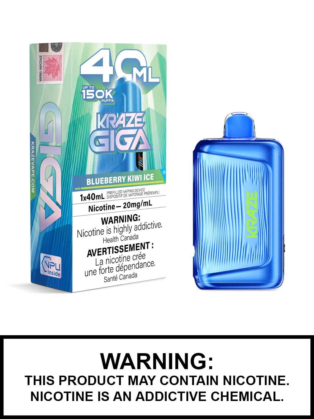Blueberry Kiwi Ice Kraze Giga 150K Disposable Vape, Kraze Vape