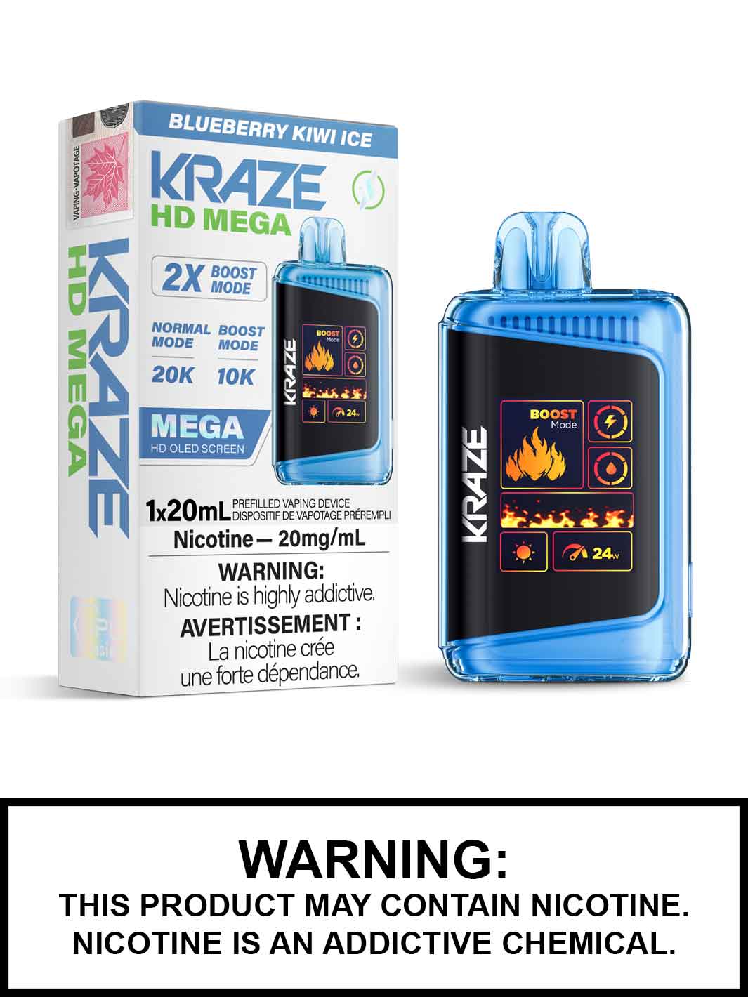 Blueberry Kiwi Ice Kraze HD Mega Disposable Vape, Kraze Vape, Vape360 Canada