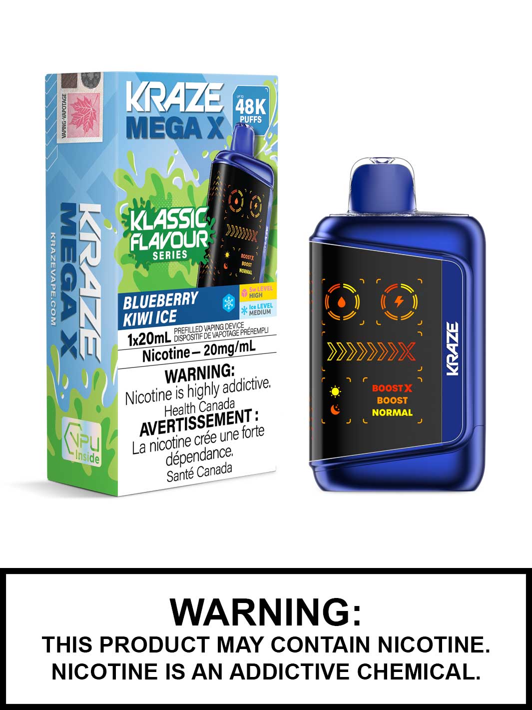 Blueberry Kiwi Ice Kraze Mega X 48K Disposable Vapes, Kraze 48K