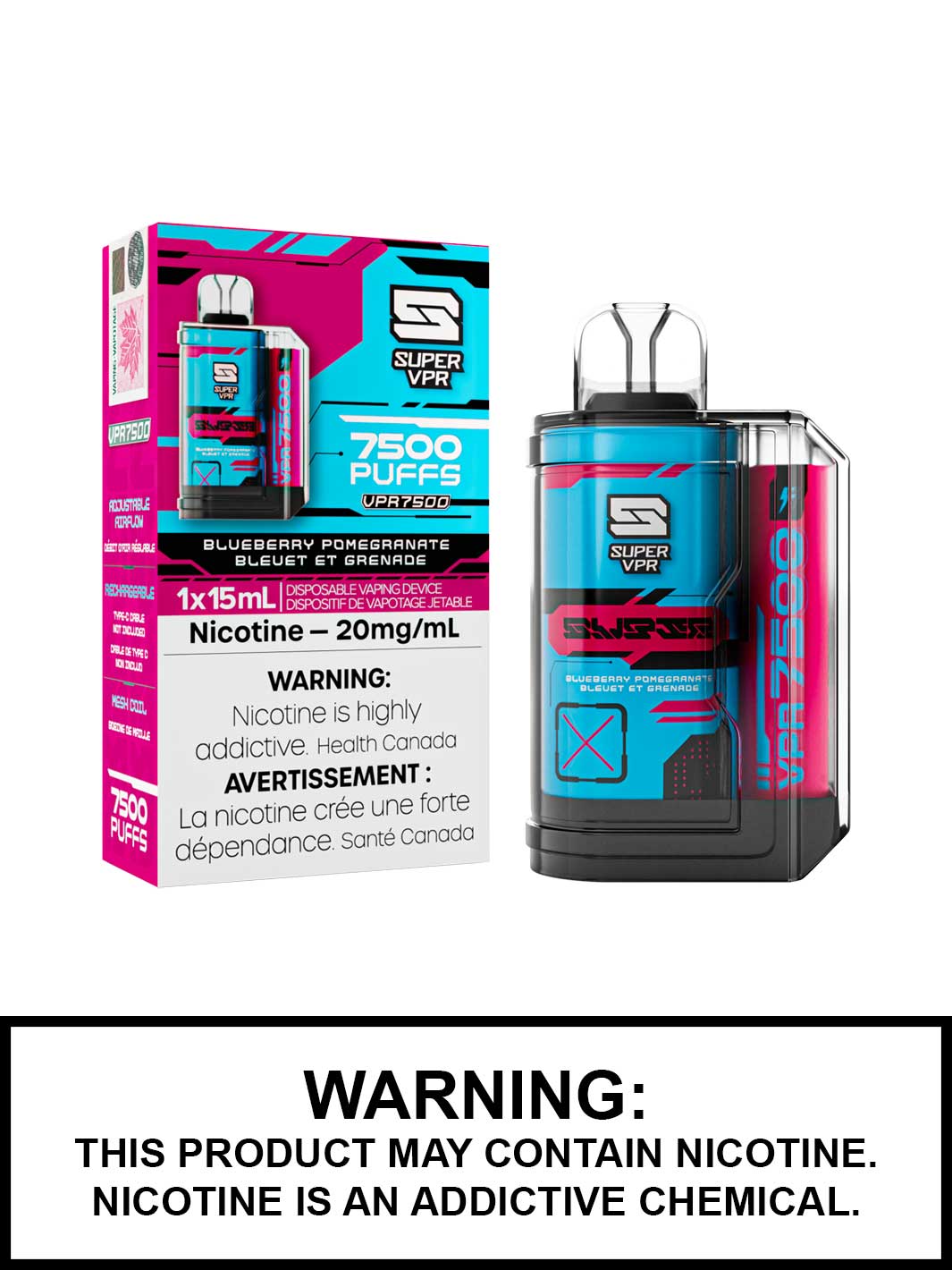 Blueberry Pomegranate Super VPR 7500 disposable vape, VPR 7500, Super VPR disposable vapes, Vape360 Canada