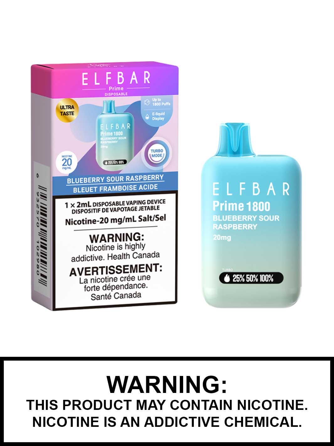 Blueberry Sour Raspberry Elfbar Prime 1800 Disposable Vape, Elf Bar Prime Canada