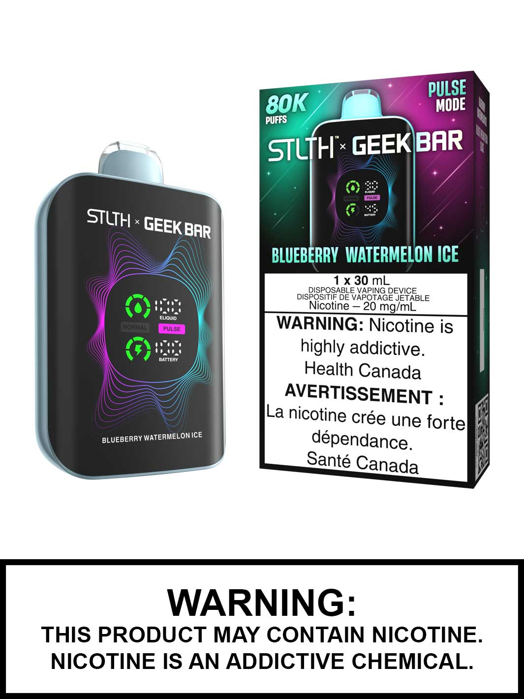 Blueberry Watermelon Ice STLTH x Geek Bar Disposable Vape, Geek Bar Pulse Canada, Vape360