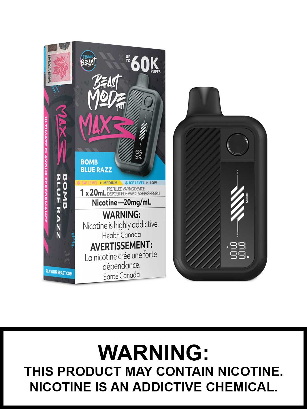 Bomb Blue Razz Flavour Beast Beast Mode Max 3 Disposable Vape, 60K Puffs