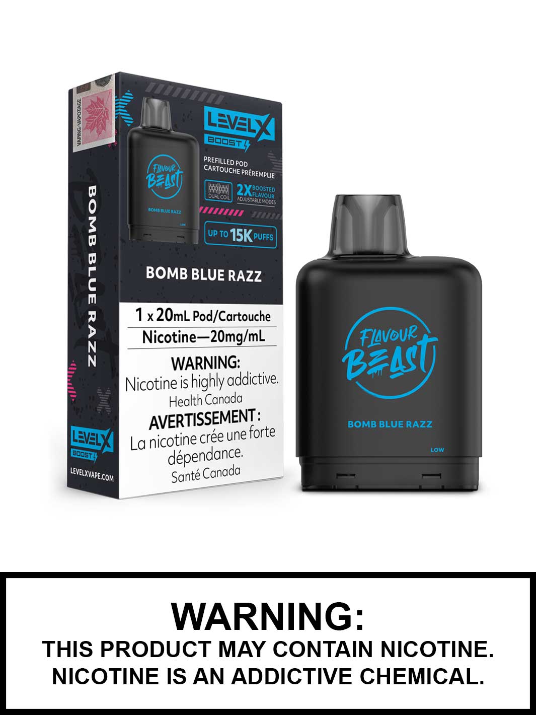 Bomb Blue Razz Flavour Beast Level X Boost Pods, Level X Vape, Vape360 Canada