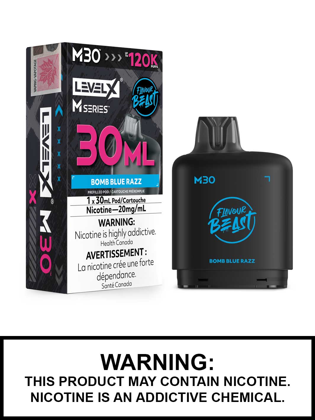 Bomb Blue Razz Level X M Series Pods, M30 Pod 120K Puffs