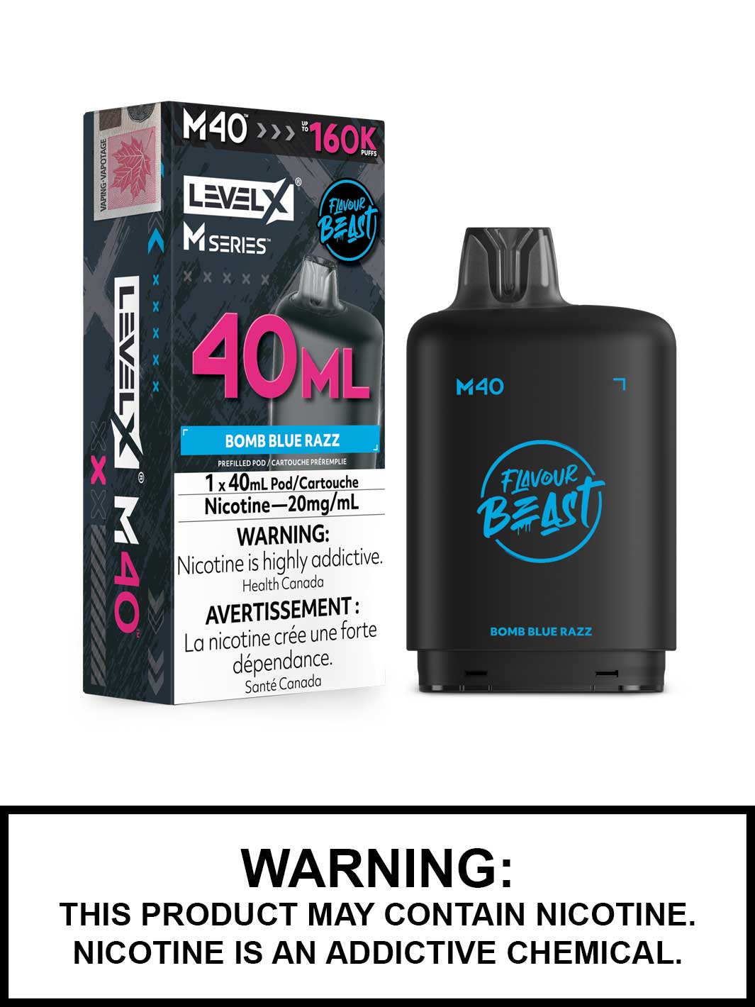 Bomb Blue Razz Level X M Series Pods, M40 Pod 160K Puffs