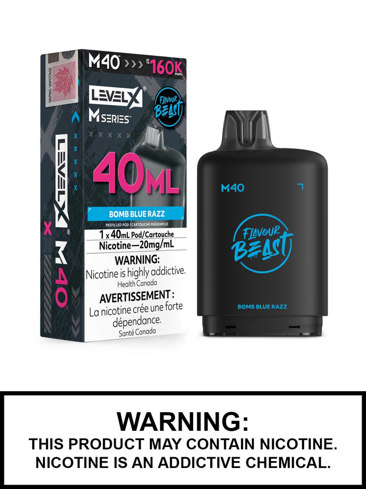 Bomb Blue Razz Level X M Series Pods, M40 Pod 160K Puffs