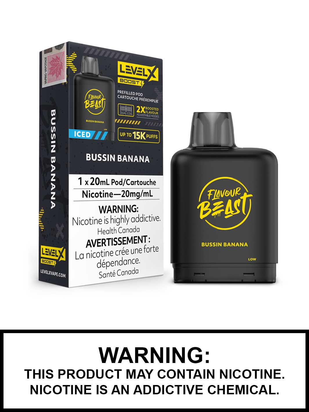 Bussin Banana Iced Flavour Beast Level X Boost Pods, Level X Vape, Vape360 Canada