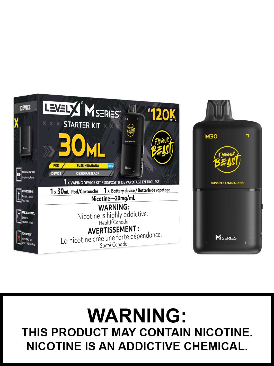 Bussin Banana Iced Level X M Series Starter Kit, M30 120K Puffs
