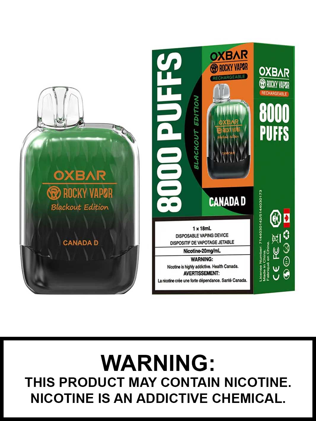 Canada D Oxbar Disposable Vape, Oxbar G8000 Vape, Oxbar x Rocky Vapor, Vape360 Canada