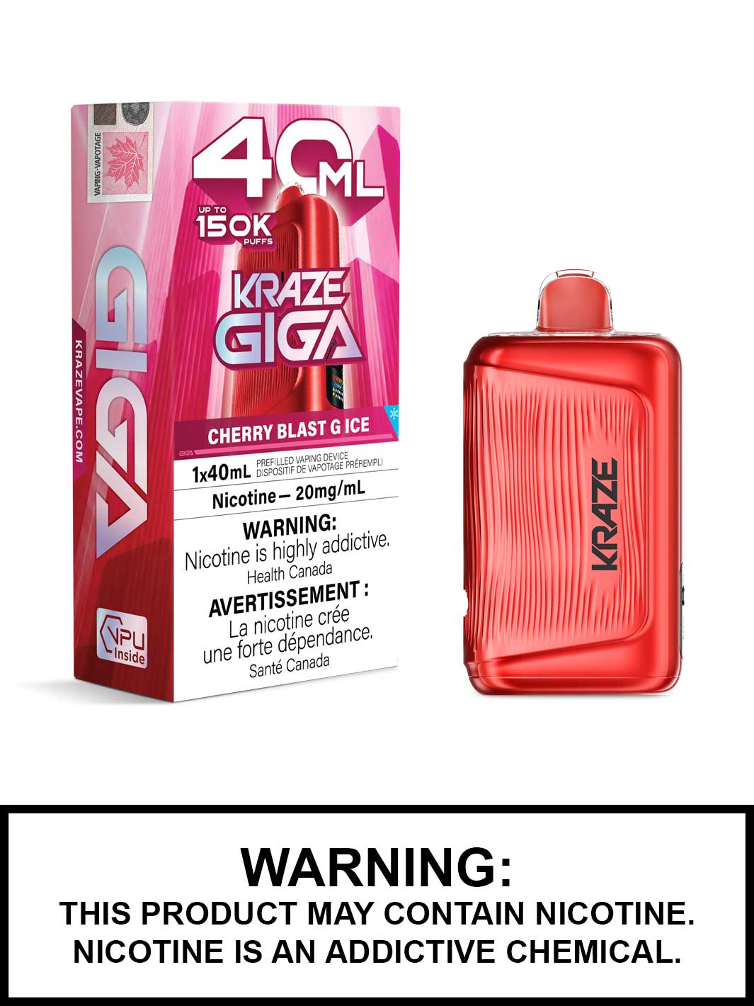 Cherry Blast G Ice Kraze Giga 150K Disposable Vape, Kraze Vape
