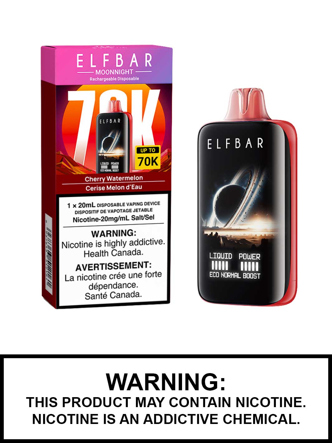 Cherry Watermelon Elf Bar MoonNight 70K Disposable Vape, Elf Bar Vape, Vape360 Canada