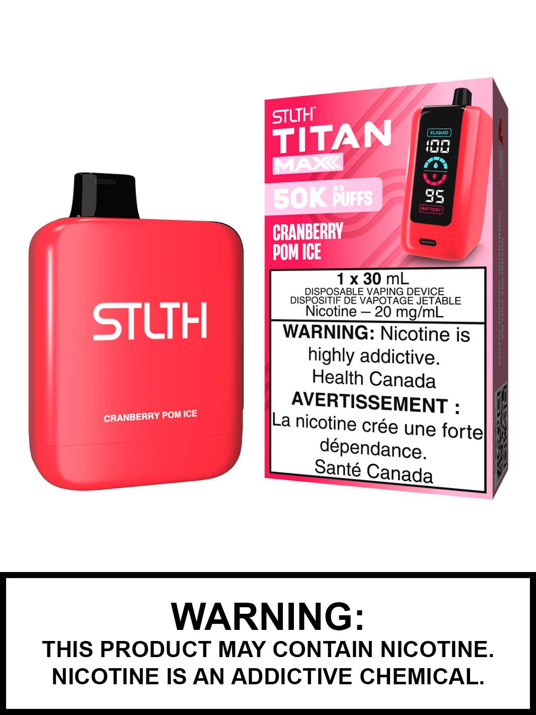 Cranberry Pom Ice STLTH Titan Max Disposable Vape, STLTH Vape, Vape360 Canada