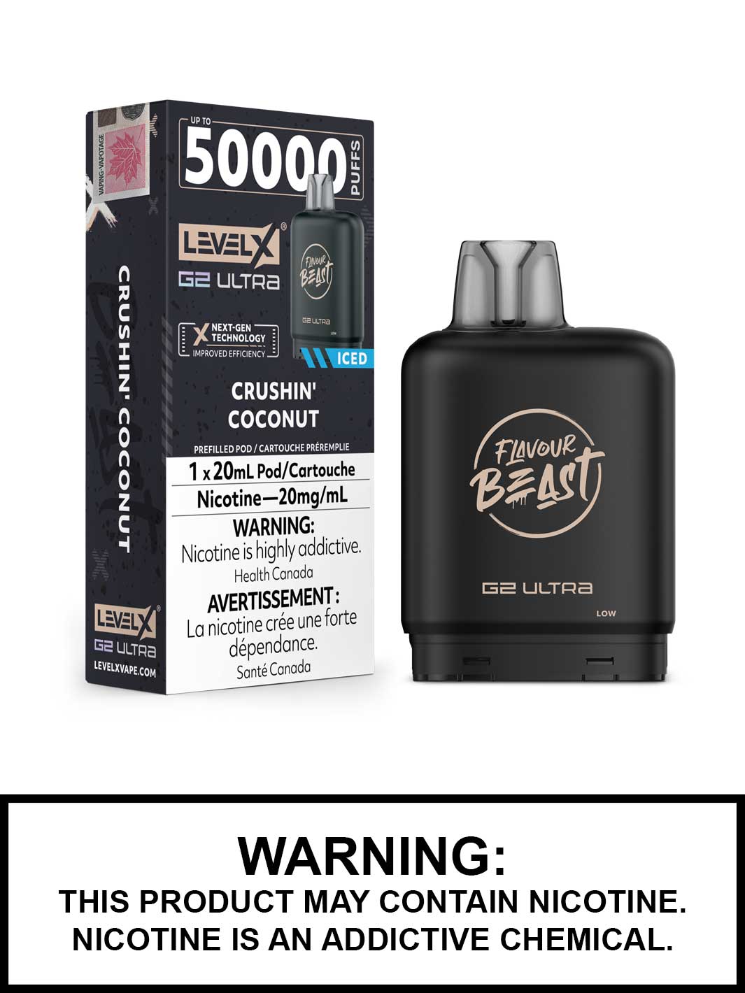 Crushin Coconut Iced Level X G2 Ultra Pods, Level X Vape, Flavour Beast Flavours, Vape360 Canada