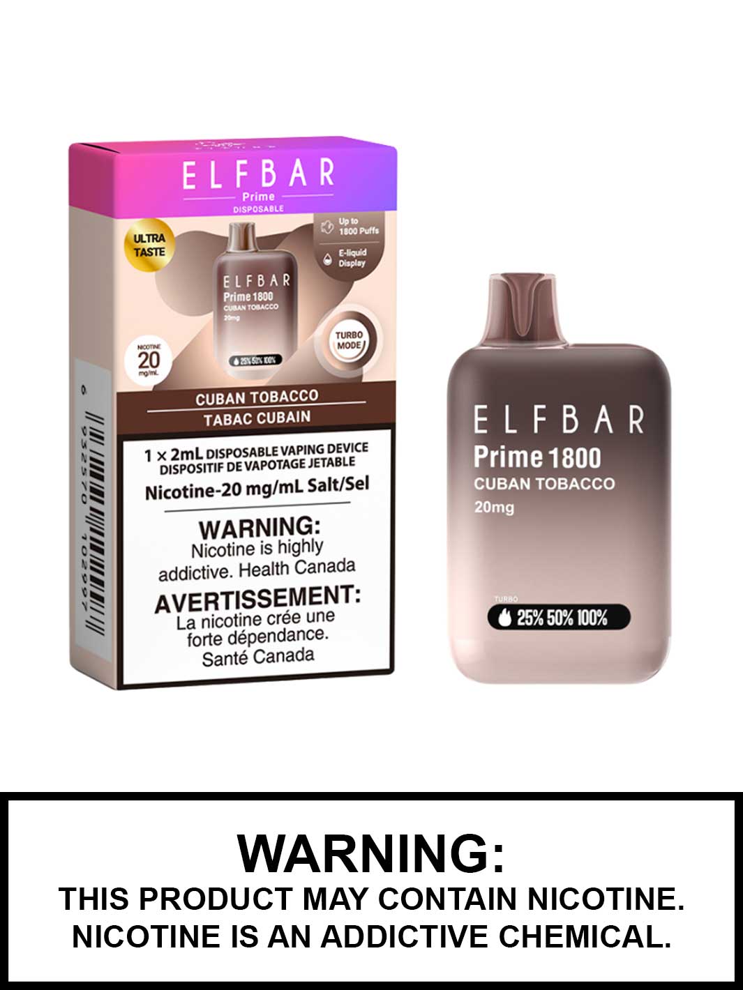 Cuban Tobacco Elfbar Prime 1800 Disposable Vape, Elf Bar Prime Canada