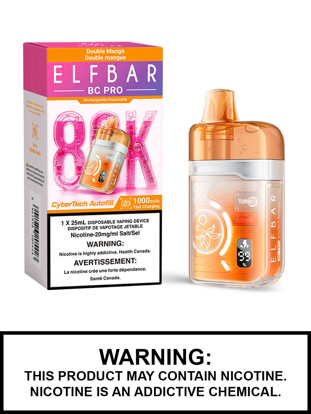 Double Mango Elf Bar BC Pro 80K Disposable Vape, 80,000 Puff Disposable Vape