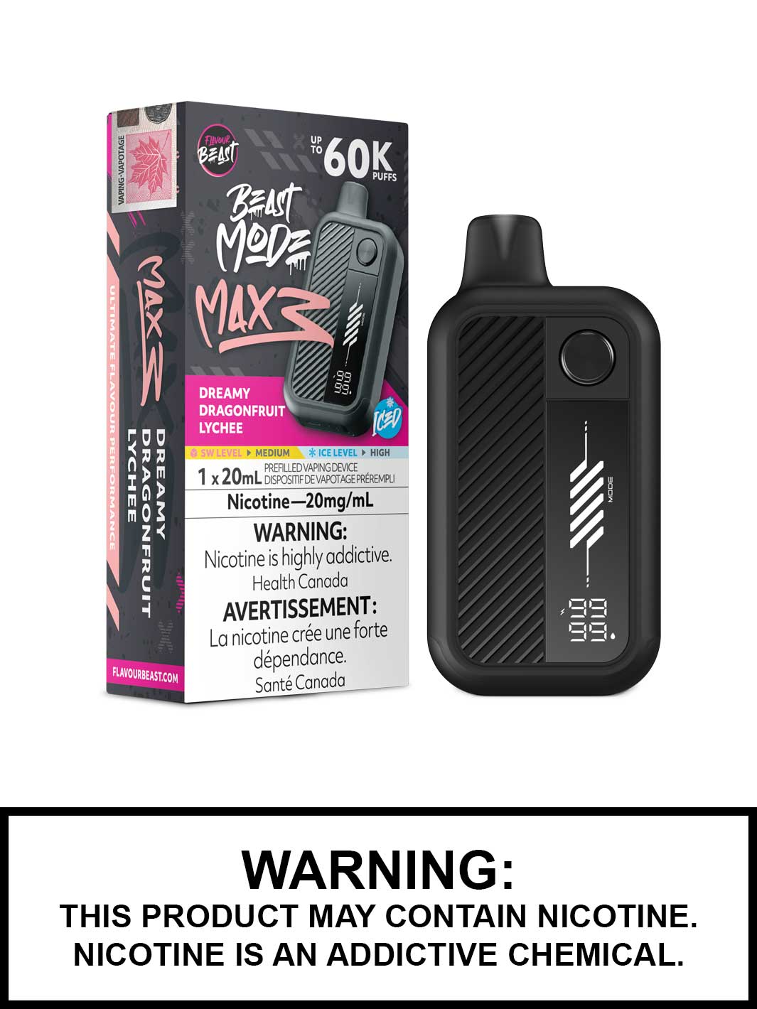 Dreamy Dragonfruit Lychee Iced Flavour Beast Beast Mode Max 3 60K Disposable Vape, Beast Vape
