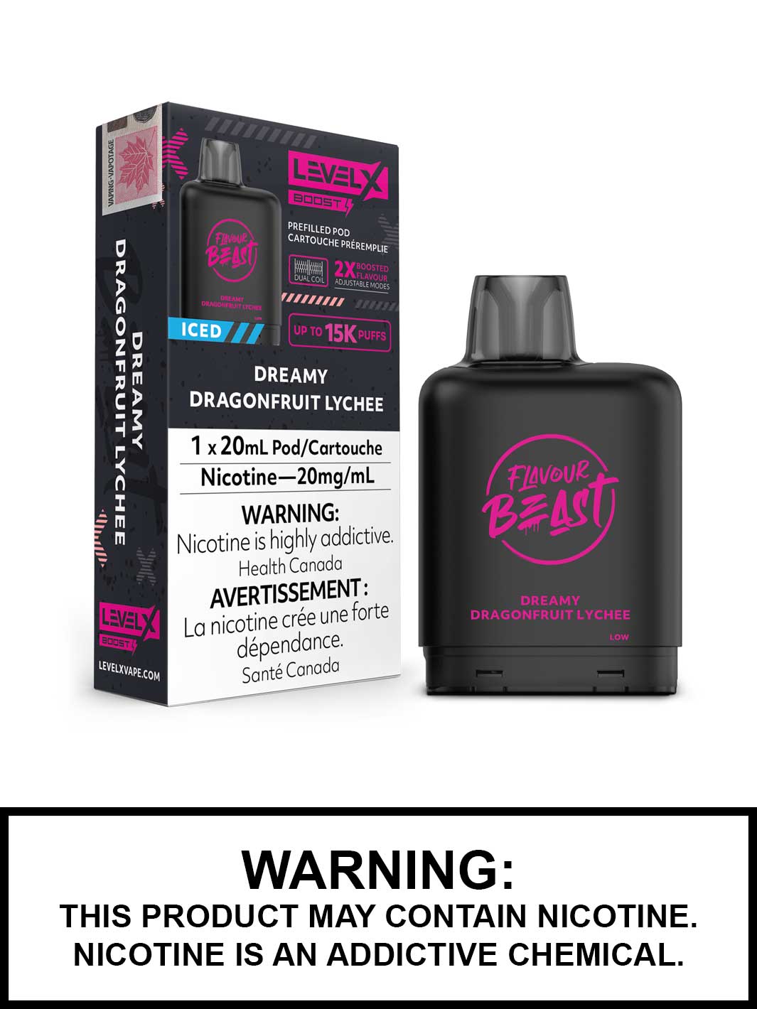 Dreamy Dragonfruit Lychee Iced Flavour Beast Level X Boost Pods, Level X Vape, Vape360 Canada