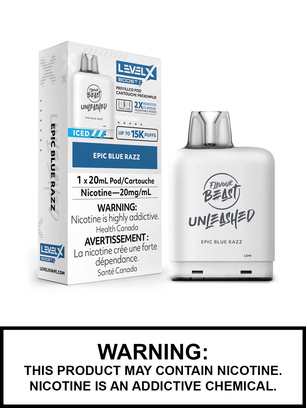 Epic Blue Razz Iced Level X Unleashed Boost Pods by Flavour Beast, Vape360 Canada